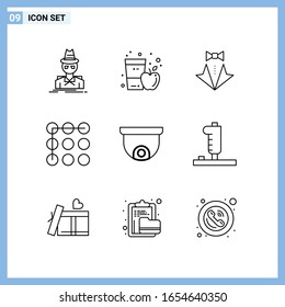9 Icons. Line style Creative Outline Symbols. Black Line Icon Sign Isolated on White Background.