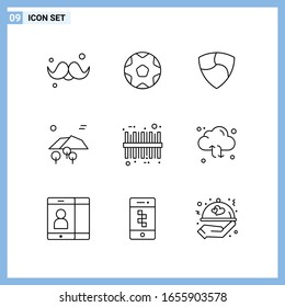 9 Icons. Line style Creative Outline Symbols. Black Line Icon Sign Isolated on White Background.