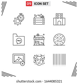 9 Icons Line Style. Grid Based Creative Outline Symbols for Website Design. Simple Line Icon Signs Isolated on White Background. 9 Icon Set.