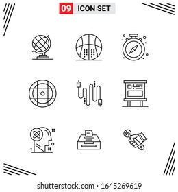 Estilo De Línea De 9 Iconos. Símbolos de esquema creativo basados en cuadrícula para el diseño del sitio web. Señales de icono de línea simples aisladas en fondo blanco. 9 Conjunto de iconos.
