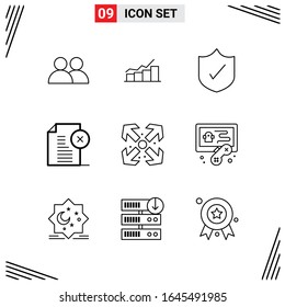 9 Icons Line Style. Grid Based Creative Outline Symbols for Website Design. Simple Line Icon Signs Isolated on White Background. 9 Icon Set.
