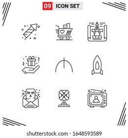 9 Icons Line Style. Grid Based Creative Outline Symbols for Website Design. Simple Line Icon Signs Isolated on White Background. 9 Icon Set.