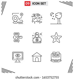 9 Icons Line Style. Grid Based Creative Outline Symbols for Website Design. Simple Line Icon Signs Isolated on White Background. 9 Icon Set.