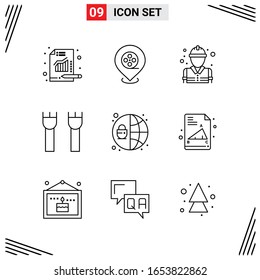 9 Symbole Zeilenstil. Grid-basierte Kreative Rahmensymbole für Website-Design. Einfache Liniensymbole einzeln auf weißem Hintergrund.9 Symbolsatz.