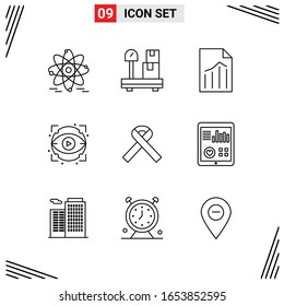 9 Icons Line Style. Grid Based Creative Outline Symbols for Website Design. Simple Line Icon Signs Isolated on White Background. 9 Icon Set.