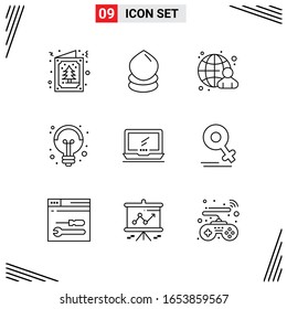 9 Icons Line Style. Grid Based Creative Outline Symbols for Website Design. Simple Line Icon Signs Isolated on White Background. 9 Icon Set.