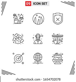 9 Icons Line Style. Grid Based Creative Outline Symbols for Website Design. Simple Line Icon Signs Isolated on White Background. 9 Icon Set.