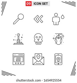 Estilo De Línea De 9 Iconos. Símbolos de esquema creativo basados en cuadrícula para el diseño del sitio web. Señales de icono de línea simples aisladas en fondo blanco.9 Conjunto de iconos.