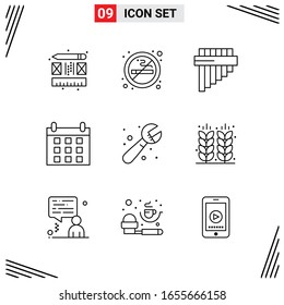 9 Symbole Zeilenstil. Grid-basierte Kreative Rahmensymbole für Website-Design. Einfache Liniensymbole einzeln auf weißem Hintergrund.9 Symbolsatz.
