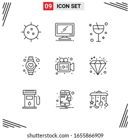 9 Symbole Zeilenstil. Grid-basierte Kreative Rahmensymbole für Website-Design. Einfache Liniensymbole einzeln auf weißem Hintergrund.9 Symbolsatz.