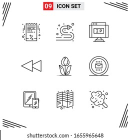 9 Icons Line Style. Grid Based Creative Outline Symbols for Website Design. Simple Line Icon Signs Isolated on White Background. 9 Icon Set.