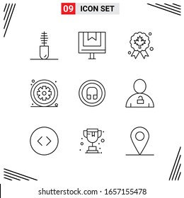 9 Icons Line Style. Grid Based Creative Outline Symbols for Website Design. Simple Line Icon Signs Isolated on White Background. 9 Icon Set.