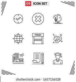 9 Icons Line Style. Grid Based Creative Outline Symbols for Website Design. Simple Line Icon Signs Isolated on White Background. 9 Icon Set.