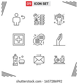 9 Icons Line Style. Grid Based Creative Outline Symbols for Website Design. Simple Line Icon Signs Isolated on White Background. 9 Icon Set.