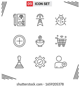 9 Symbole Zeilenstil. Grid-basierte Kreative Rahmensymbole für Website-Design. Einfache Liniensymbole einzeln auf weißem Hintergrund.9 Symbolsatz.