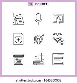 9 Icons in Line Style. Outline Symbols on White Background. Creative Vector Signs for Web mobile and Print.