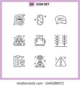 9 Icons in Line Style. Outline Symbols on White Background. Creative Vector Signs for Web mobile and Print.