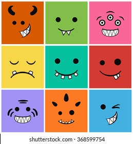 9 icons set faces and characters different in colors