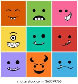9 icons set faces and characters different in colors