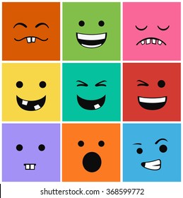 9 icons set faces and characters different in colors