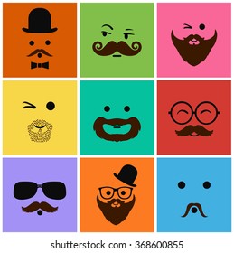 9 icons set faces and characters different in colors