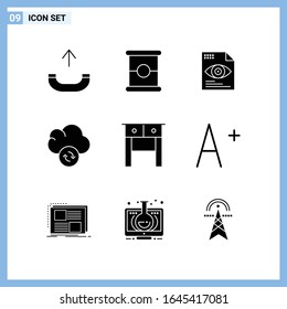 9 Icons. Solid style Creative Glyph Symbols. Black Solid Icon Sign Isolated on White Background.