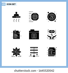 9 Icons. Solid style Creative Glyph Symbols. Black Solid Icon Sign Isolated on White Background.
