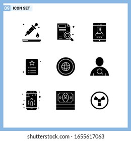 9 Icons. Solid style Creative Glyph Symbols. Black Solid Icon Sign Isolated on White Background.