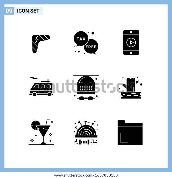 9 Icons. Solid style\
Creative Glyph Symbols. Black Solid Icon Sign Isolated on White\
Background.