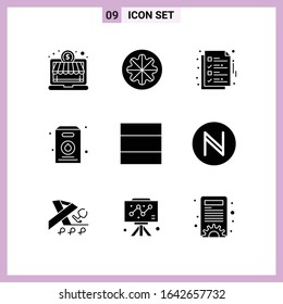 9 Icons in Solid Style. Glyph Symbols on White Background. Creative Vector Signs for Web mobile and Print.