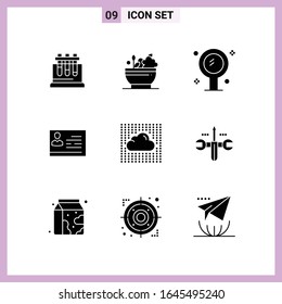 9 Icons in Solid Style. Glyph Symbols on White Background. Creative Vector Signs for Web mobile and Print.