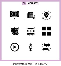 9 Icons in Solid Style. Glyph Symbols on White Background. Creative Vector Signs for Web mobile and Print.