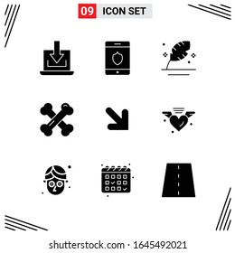 9 Icons Solid Style. Grid Based Creative Glyph Symbols for Website Design. Simple Solid Icon Signs Isolated on White Background. 9 Icon Set.