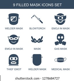 9 icons. Trendy icons white background. Included filled icons such as welder, blowtorch, emoji in mask, gas, thief emotion, medical mask. icon for web and mobile.