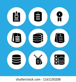 9 id icons in vector set. database, badge, dog tag and id card illustration for web and graphic design