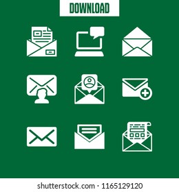 9 inbox vector icon set with open email, email, email on computer and new email icons for mobile and web