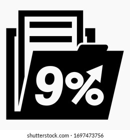 9% increase in stock prices. Increase in the value of securities. The rise of corporate bonds. Increase in income. Vector icon.