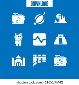 9 indian vector icon set with valley, chichen itza, taj mahal and couple portrait with frame icons for mobile and web