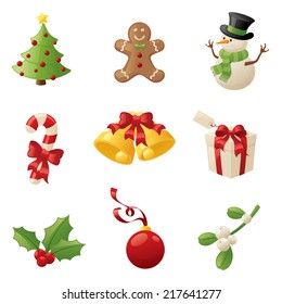 9 individually grouped christmas icons.