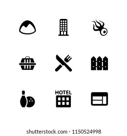 9 indoor icons in vector set. bowling, restaurant, furniture and household and apartment illustration for web and graphic design