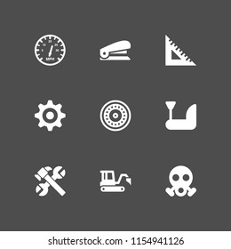 9 industrial icons in vector set. wheel, transport, hammer and meter illustration for web and graphic design