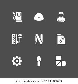 9 industrial icons in vector set. construction and tools, cog, plaster and general helmet illustration for web and graphic design