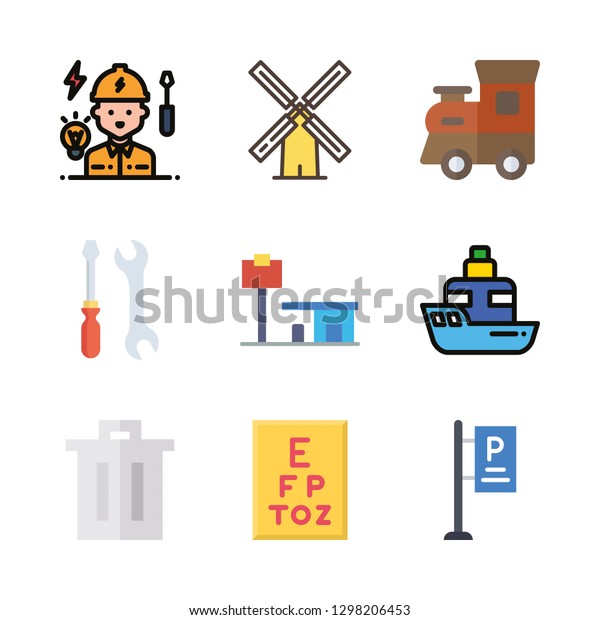 9\
industry icons with garbage and mechanics in this\
set