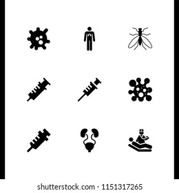 9 infection icons in vector set. bladder, vaccine, sick and vaccination illustration for web and graphic design