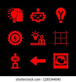 9 innovation icons with robot and grid in this set