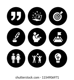 9 inspiration icons in vector set. goal, quote, mission and writer illustration for web and graphic design