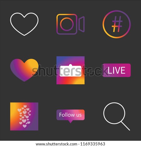 9 instagram simple transpar!   ent vector icon pack set of black icons such as search follow us instagram hearts live user interface heart hashtag - follow us on instagram transparent