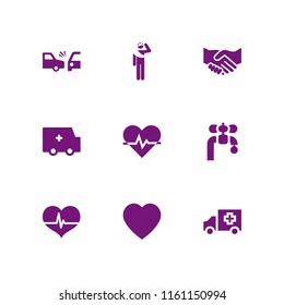 9 insurance icons in vector set. heart, crash, healthcare and medical and hearts illustration for web and graphic design