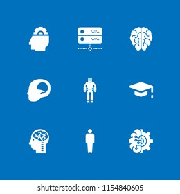 9 intelligence icons in vector set. server, brain, military robot machine and mind illustration for web and graphic design