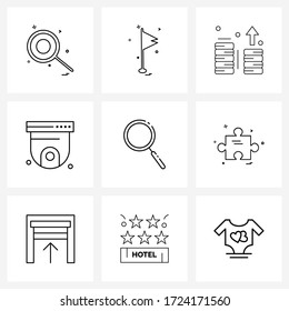 9 Interface Line Icon Set of modern symbols on maximize; technology; digital; camera Vector Illustration